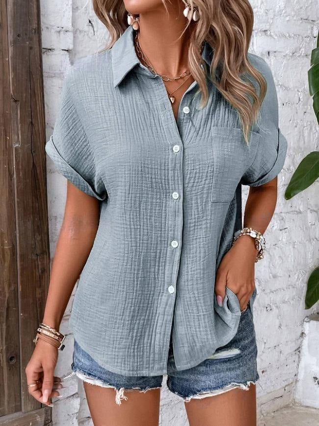 Chemise décontractée femme en coton à boutons