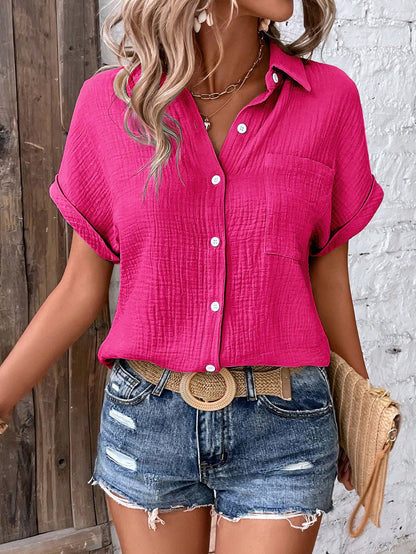 Chemise décontractée femme en coton à boutons